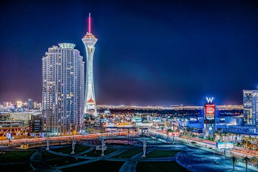 Modern Las Vegas Strip filled with lights and visitors